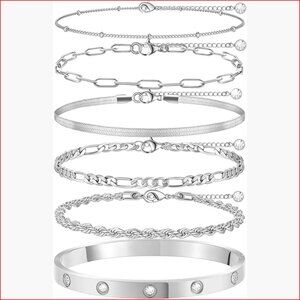 18K Gold Plated Stackable Bracelets Set, Non Tarnish Dainty Bangle